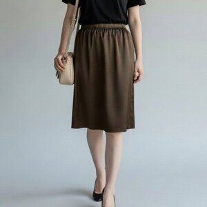Zara Midi Skirt Brown Ruched Elastic High Waist Minimalist Size M/28us